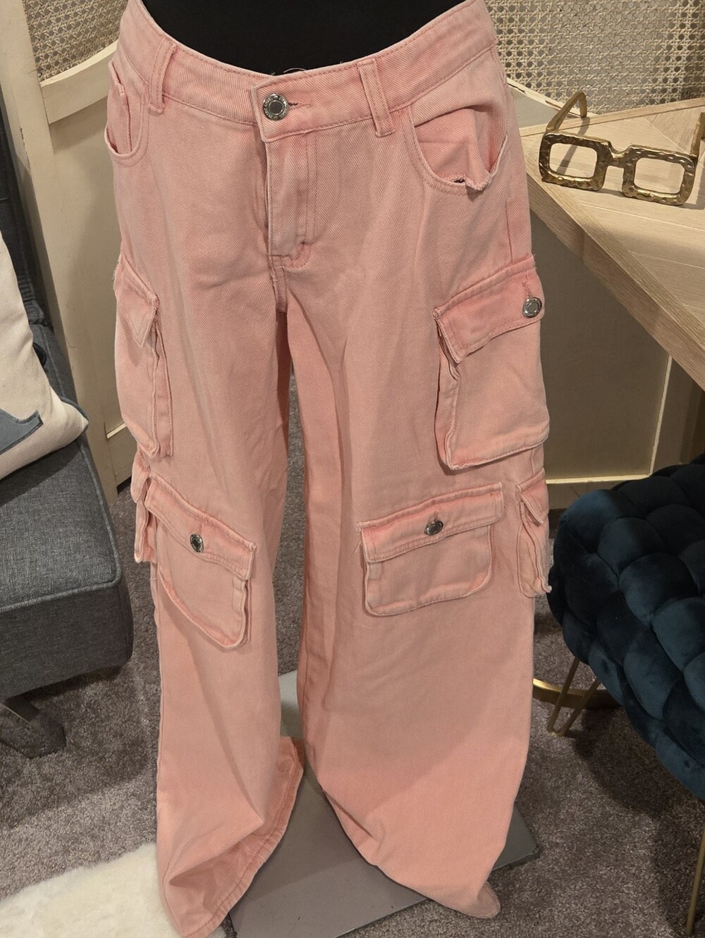 Wide Leg Cargo Jeans in Light Pink - Women